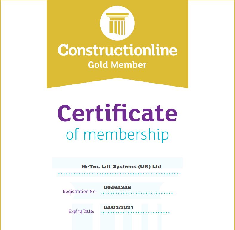 Constructionline Gold status for Hi-Tec Lifts